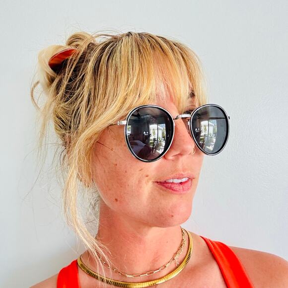 NEW NORDSTROM Black Silver $78 Slim Etch Oversized Metal Sunglasses Sunnies Y2K